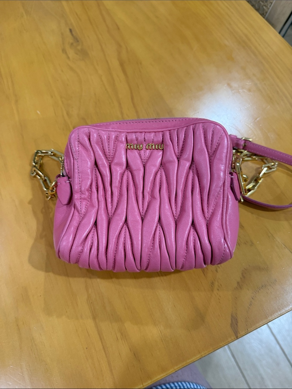 Miu Miu Pink Matelassé Leather Crossbody with Gold Chain